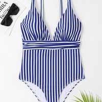 Striped Plunge Sleeveless One-Piece Swimwear