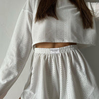 Eyelet Round Neck Top and Shorts Set