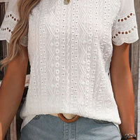 Eyelet Round Neck Short Sleeve Top