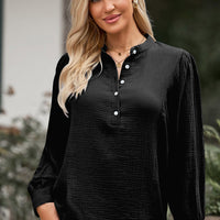 Half Button Puff Sleeve Blouse