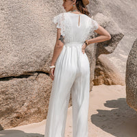 Lace Detail Plunge Cap Sleeve Jumpsuit