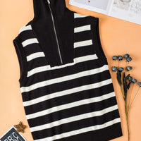 Striped Half Zip Sweater Vest