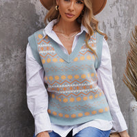 Geometric V-Neck Knit Vest