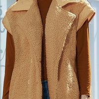 Fuzzy Collared Neck Button Up Vest Coat