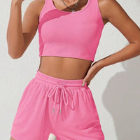 Scoop Neck Wide Strap Top and Drawstring Shorts Set