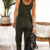 Full Size Tie Waist Sleeveless Jumpsuit with Pockets