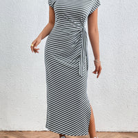 Tied Striped Round Neck Short Sleeve Tee Dress