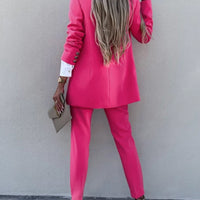 Lapel Collar Long Sleeve Blazer and Pants Set