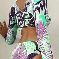 Crisscross Round Neck Long Sleeve Swimwear