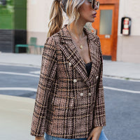 Full Size Plaid Lapel Collar Blazer