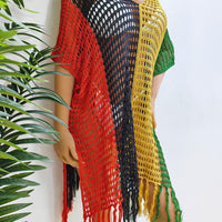 Fringe Color Block Scoop Neck Cover Up