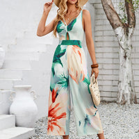 Cutout Printed Wide Strap Jumpsuit