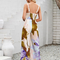 Cutout Printed Wide Strap Jumpsuit