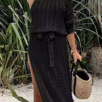 Slit Openwork Single Shoulder Knit Dress