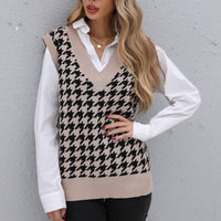 Perfee Houndstooth V-Neck Knit Vest