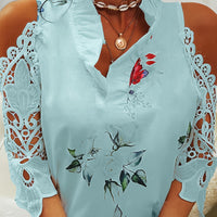 Full Size Lace Printed Half Sleeve Blouse