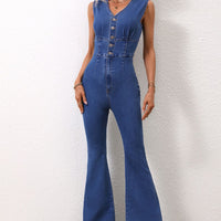 V-Neck Sleeveless Denim Jumpsuit