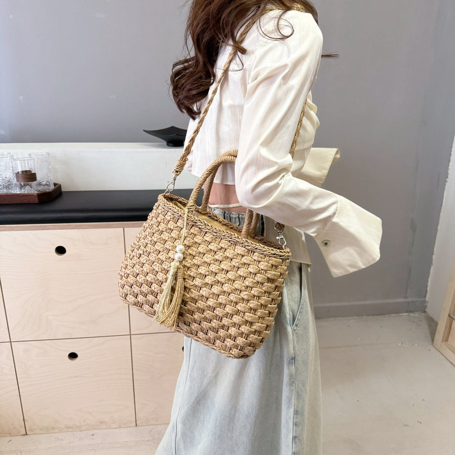 Braided Strap Paper Weave Shoulder Bag