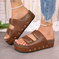 PU Leather Studded Platform Slides