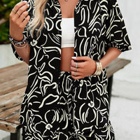 Printed Button Up Shirt and Shorts Set