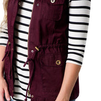 Drawstring Waist Vest with Pockets