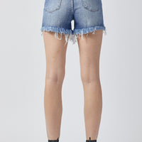 RISEN Raw Hem Asymmetrical Waist Denim Shorts