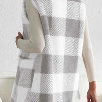 Sherpa Plaid Open Front Vest Coat