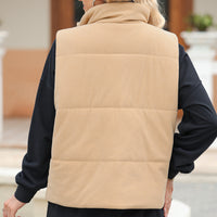 Pocketed Zip Up Turtleneck Vest Coat