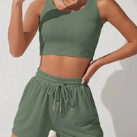 Scoop Neck Wide Strap Top and Drawstring Shorts Set