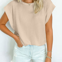 Textured Round Neck Cap Sleeve Blouse