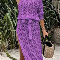 Slit Openwork Single Shoulder Knit Dress