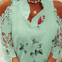 Full Size Lace Printed Half Sleeve Blouse