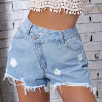 Distressed Raw Hem Denim Shorts