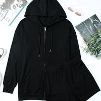 Drawstring Zip Up Sweatshirt and Shorts Set