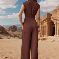 Ruched Mock Neck Sleeveless Jumpsuit