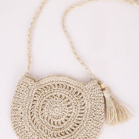 Tassel Straw Braided Strap Shoulder Bag