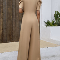 V-Neck Short Sleeve Wide Leg Jumpsuit