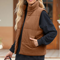 Pocketed Zip Up Turtleneck Vest Coat