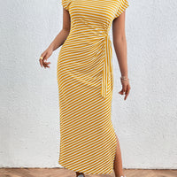 Tied Striped Round Neck Short Sleeve Tee Dress