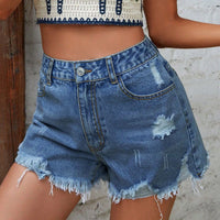 Distressed Raw Hem Denim Shorts