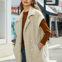 Fuzzy Collared Neck Button Up Vest Coat