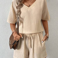 V-Neck Half Sleeve Top and Shorts Set