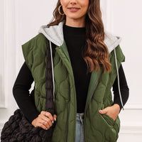 Drawstring Zip Up Hooded Vest Coat