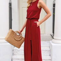 Slit Round Neck Sleeveless Dress