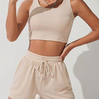 Scoop Neck Wide Strap Top and Drawstring Shorts Set