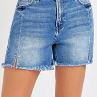 RISEN Front Slit Raw Hem Denim Shorts