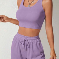 Scoop Neck Wide Strap Top and Drawstring Shorts Set