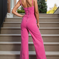 Spaghetti Strap Wide Leg Denim Overalls