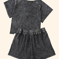 Heathered Round Neck Top and Shorts Lounge Set