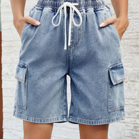 Drawstring Denim Shorts with Pockets